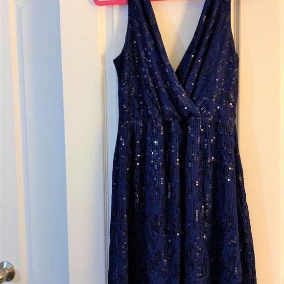 deep blue sparkle v neck and v back date dress - Picture 2 of 2